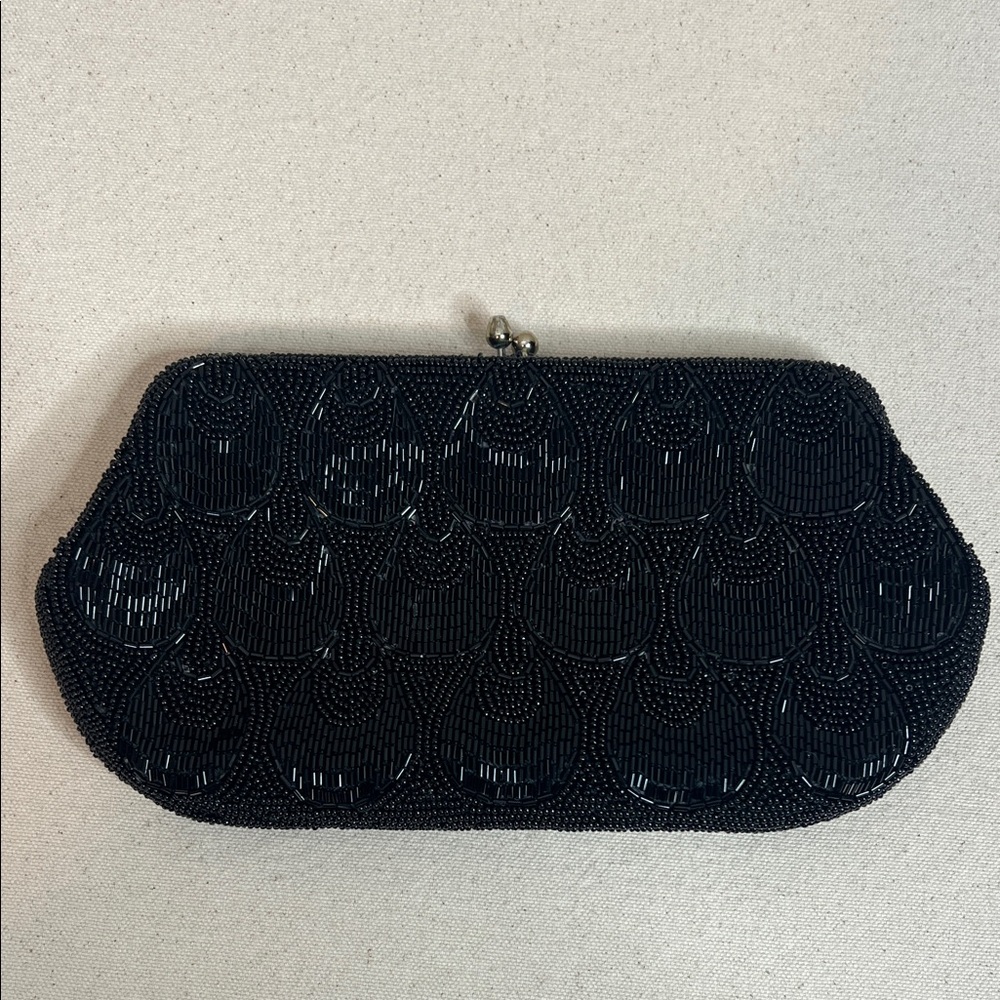 Vintage Black Beaded Evening Clutch Made in Japan – Stunning Hand-Beaded Design - Picture 2 of 10